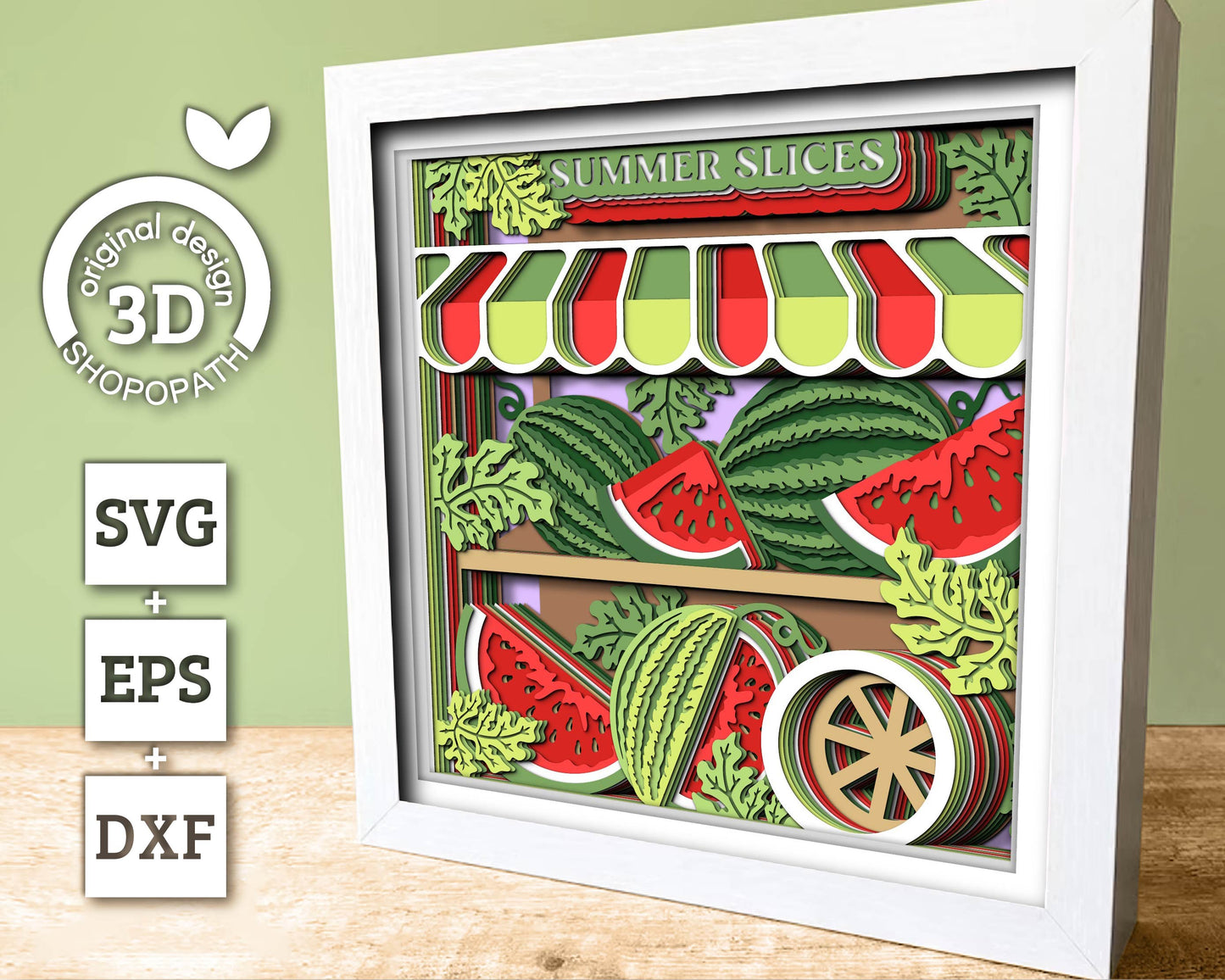 3D SVG Watermelon Stand Shadow Box SVG, Summer Shadow Box, Watermelon Slice 3d SVG, Flowers 3d svg, Summer Layered 3d svg Cricut Silhouette