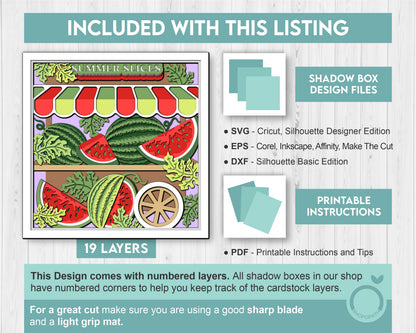 3D SVG Watermelon Stand Shadow Box SVG, Summer Shadow Box, Watermelon Slice 3d SVG, Flowers 3d svg, Summer Layered 3d svg Cricut Silhouette