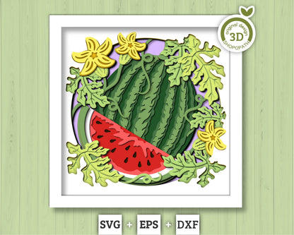 3D SVG Watermelon Shadow Box SVG, Summer Shadow Box, Flowers 3d svg, Watermelon Slice 3d SVG, Summer Fruits Layered 3d svg Cricut Silhouette