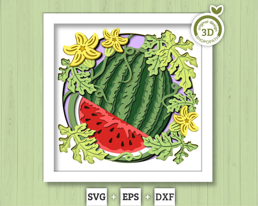3D SVG Watermelon Shadow Box SVG, Summer Shadow Box, Flowers 3d svg, Watermelon Slice 3d SVG, Summer Fruits Layered 3d svg Cricut Silhouette