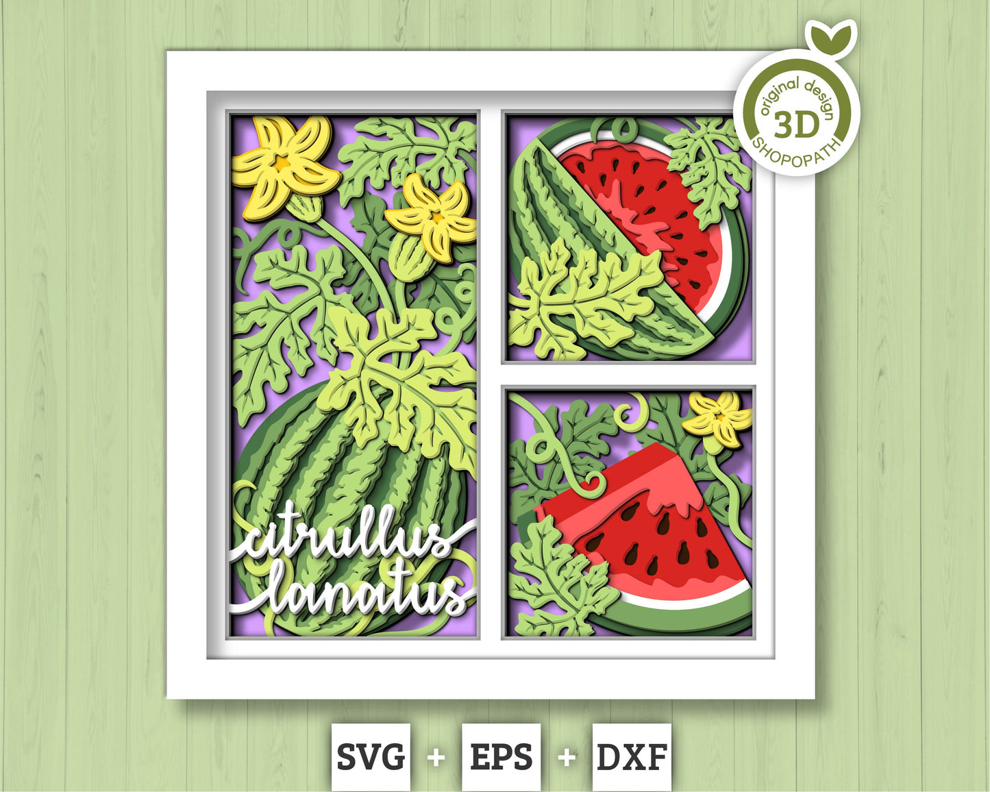 3D SVG Watermelon Shadow Box SVG, Summer Shadow Box, Watermelon Slice 3d SVG, Flowers 3d svg, Summer Fruits Layered 3d svg Cricut Silhouette