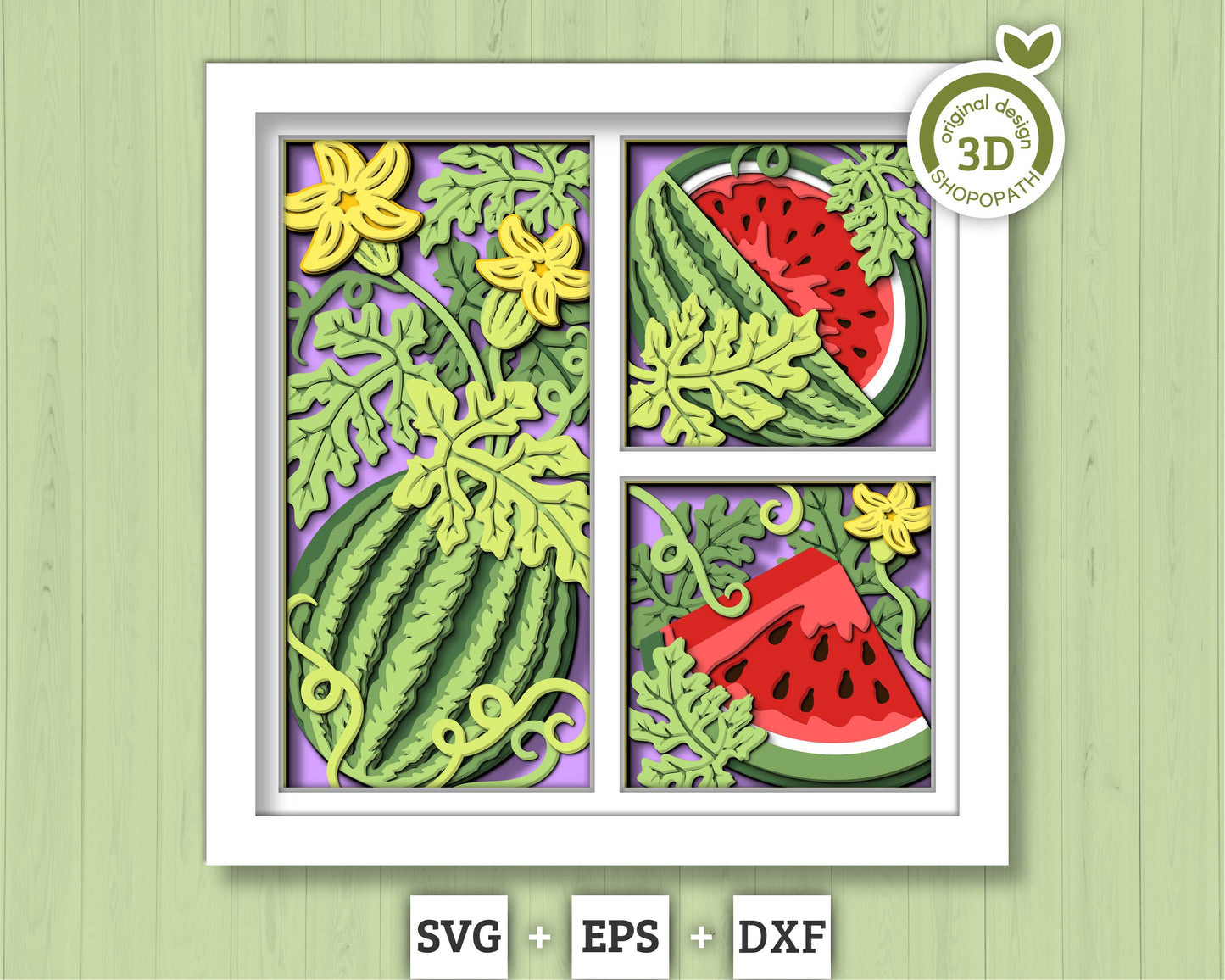 3D SVG Watermelon Shadow Box SVG, Summer Shadow Box, Watermelon Slice 3d SVG, Flowers 3d svg, Summer Fruits Layered 3d svg Cricut Silhouette