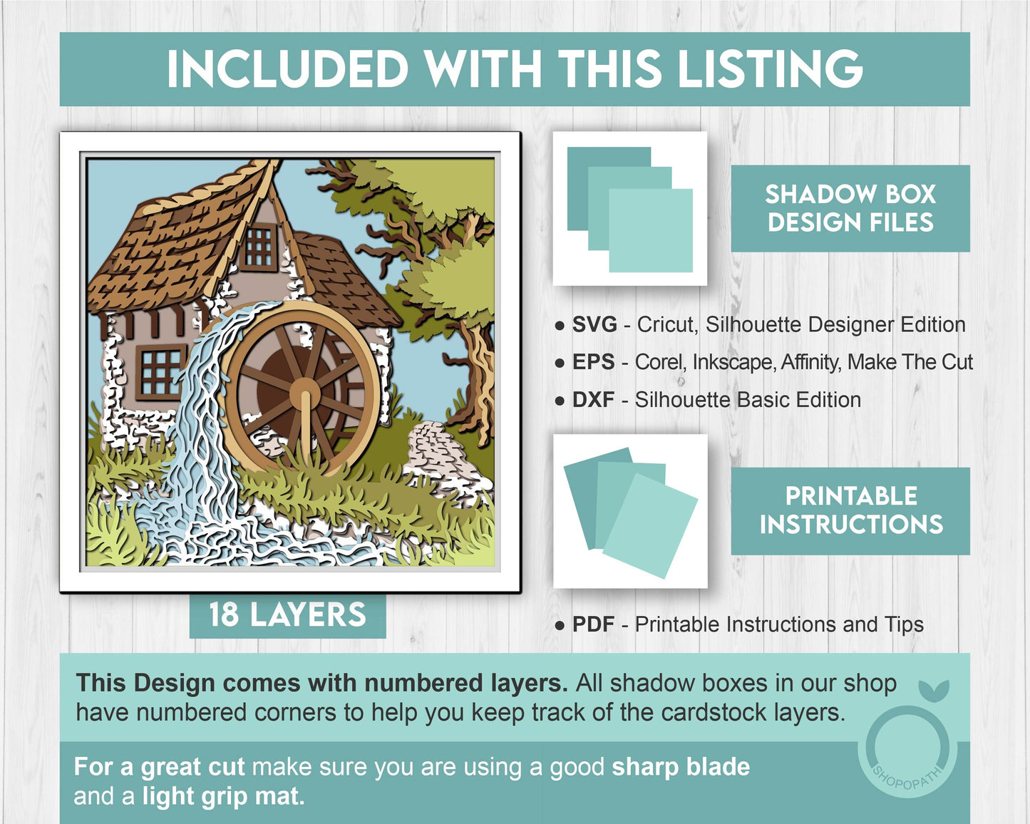 Water Mill Shadow Box 3D SVG , Layered Cabin SVG, River 3d Svg, Layered Mill 3D Svg, Summer Shadow Box, 3D Water Flow Svg, Cricut Silhouette