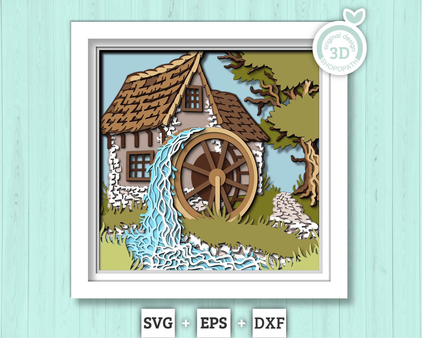 Water Mill Shadow Box 3D SVG , Layered Cabin SVG, River 3d Svg, Layered Mill 3D Svg, Summer Shadow Box, 3D Water Flow Svg, Cricut Silhouette