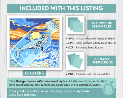 3D SVG Whale With Sunset Shadow Box, Sunset 3D Svg, Bottle 3d Svg, Whale 3d svg, Summer 3d Svg, 3D SVG Beach Shadow Box Cricut Silhouette