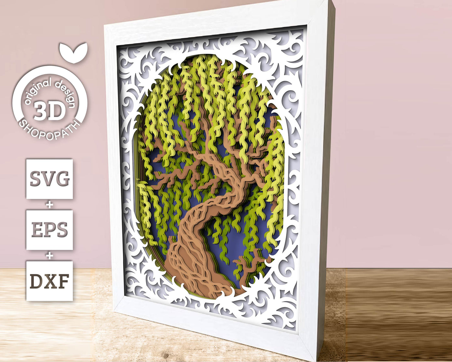3D Willow Tree Shadow Box SVG, 8 x 10 inch Willow Tree 3D SVG, 3D Layered Willow Svg, 3D Summer SVG, 3d Lace Frame svg Cricut Silhouette