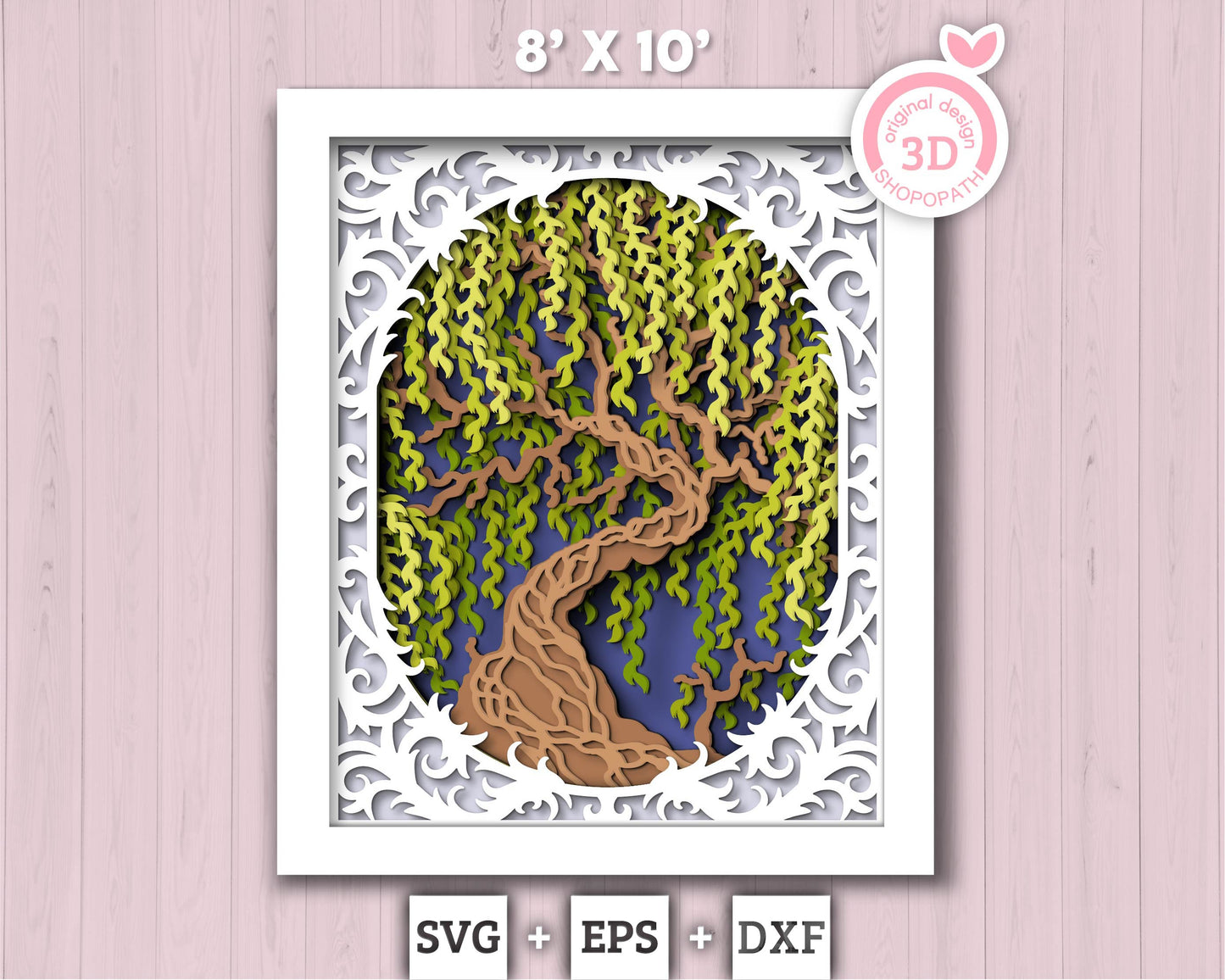 3D Willow Tree Shadow Box SVG, 8 x 10 inch Willow Tree 3D SVG, 3D Layered Willow Svg, 3D Summer SVG, 3d Lace Frame svg Cricut Silhouette