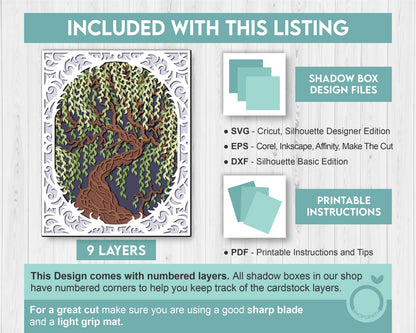 3D Willow Tree Shadow Box SVG, 8 x 10 inch Willow Tree 3D SVG, 3D Layered Willow Svg, 3D Summer SVG, 3d Lace Frame svg Cricut Silhouette