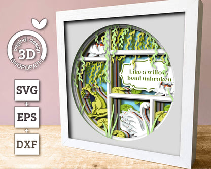 3D Customisable Willow Tree Shadow Box SVG, Willow Tree 3D svg, Swan 3D SVG, 3D Frog Svg, 3d Luna Moth svg, Lily Flower, Cricut Silhouette