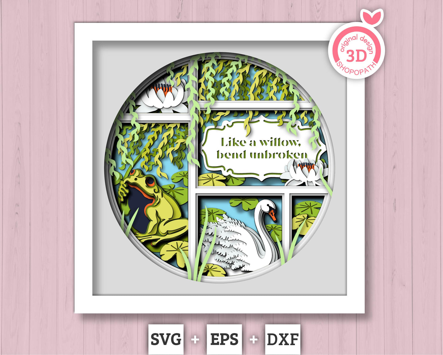 3D Customisable Willow Tree Shadow Box SVG, Willow Tree 3D svg, Swan 3D SVG, 3D Frog Svg, 3d Luna Moth svg, Lily Flower, Cricut Silhouette