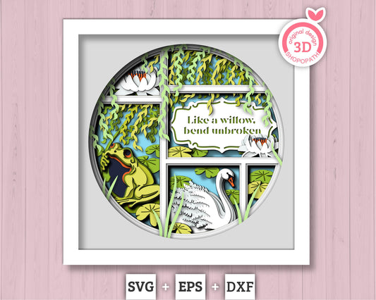 3D Customisable Willow Tree Shadow Box SVG, Willow Tree 3D svg, Swan 3D SVG, 3D Frog Svg, 3d Luna Moth svg, Lily Flower, Cricut Silhouette