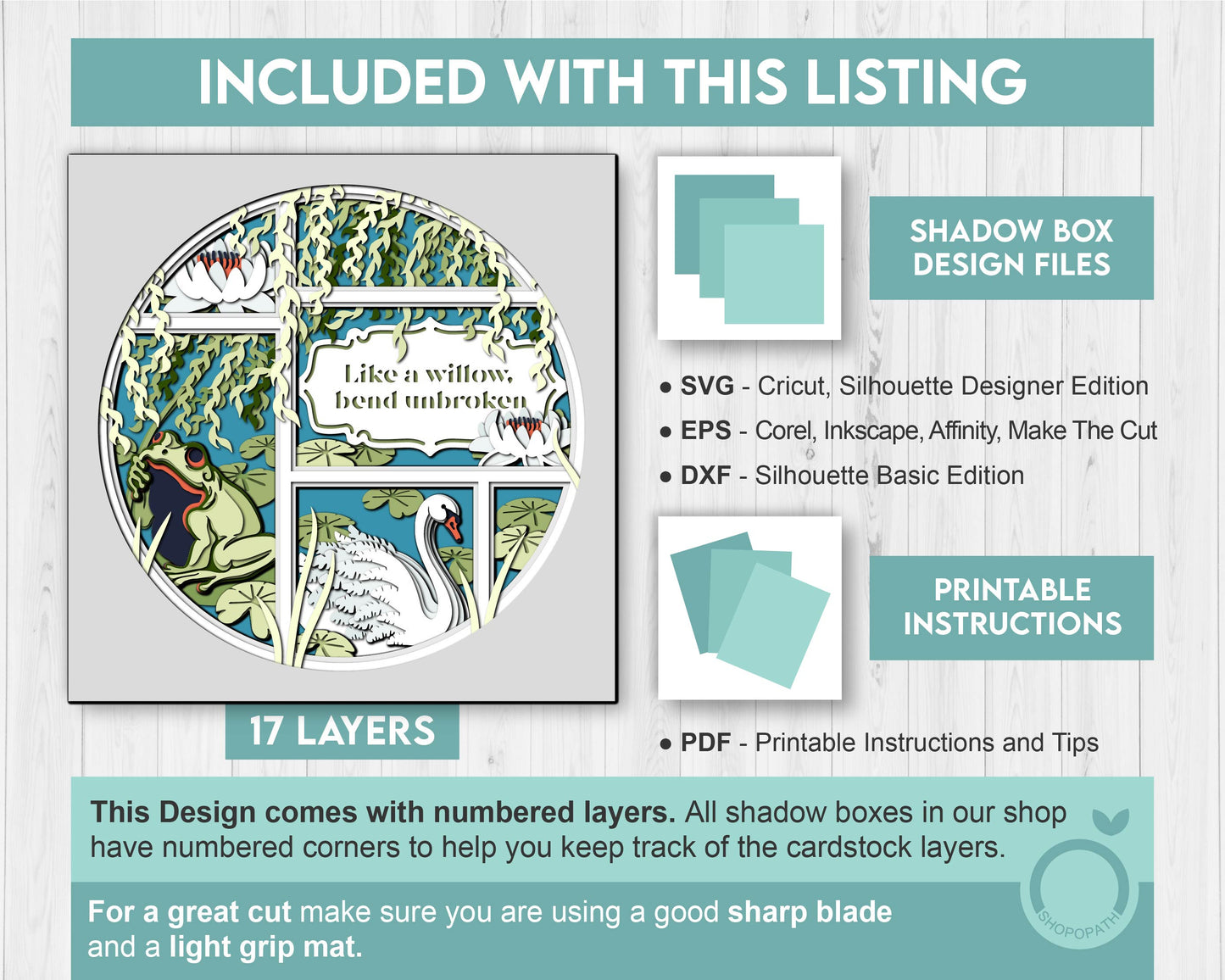 3D Customisable Willow Tree Shadow Box SVG, Willow Tree 3D svg, Swan 3D SVG, 3D Frog Svg, 3d Luna Moth svg, Lily Flower, Cricut Silhouette