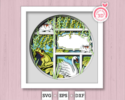 3D Customisable Willow Tree Shadow Box SVG, Willow Tree 3D svg, Swan 3D SVG, 3D Frog Svg, 3d Luna Moth svg, Lily Flower, Cricut Silhouette