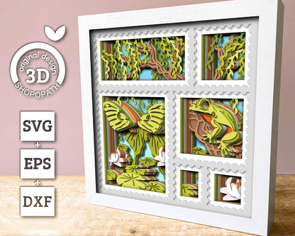 3D Willow Tree Stamps Frame Shadow Box SVG, Swan 3D SVG, Willow Tree 3D svg, 3D Frog Svg, 3D Summer SVG, 3d Luna Moth svg, Cricut Silhouette