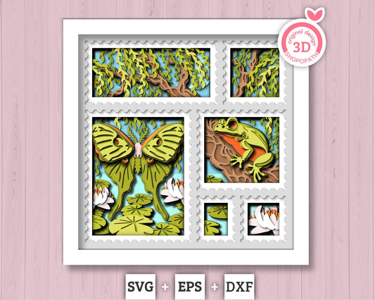 3D Willow Tree Stamps Frame Shadow Box SVG, Swan 3D SVG, Willow Tree 3D svg, 3D Frog Svg, 3D Summer SVG, 3d Luna Moth svg, Cricut Silhouette
