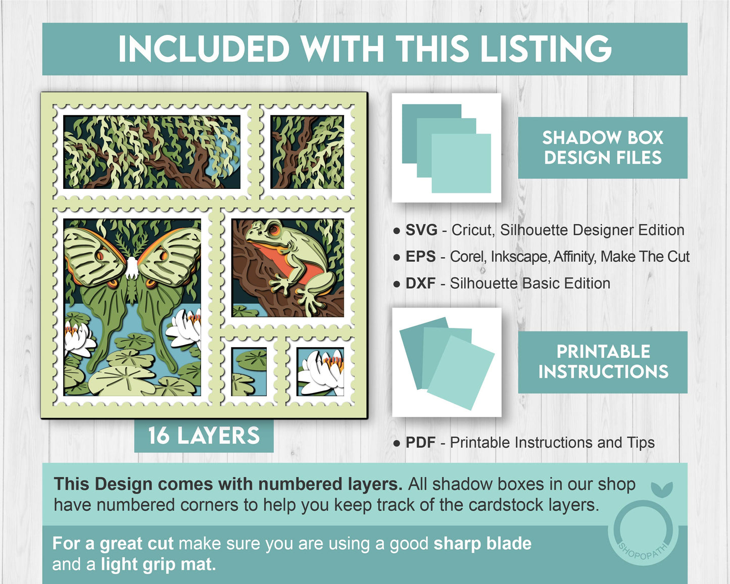 3D Willow Tree Stamps Frame Shadow Box SVG, Swan 3D SVG, Willow Tree 3D svg, 3D Frog Svg, 3D Summer SVG, 3d Luna Moth svg, Cricut Silhouette