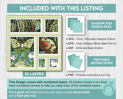 3D Willow Tree Stamps Frame Shadow Box SVG, Swan 3D SVG, Willow Tree 3D svg, 3D Frog Svg, 3D Summer SVG, 3d Luna Moth svg, Cricut Silhouette