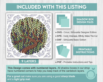 3D Willow Tree With Lace Frame Shadow Box SVG, Willow Tree 3D SVG, 3D Layered Willow Svg, 3D Summer SVG, 3d Lace Frame svg Cricut Silhouette