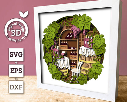 Wine Cellar with Grapevine Leaves - 3D Shadow Box Layered SVG DXF EPS (Cutting Files)