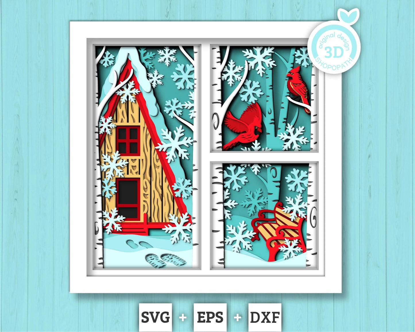 3D SVG Winter Shadow Box, Layered Cardinal Shadow Box Svg, Snowflakes 3D Svg, Birch Forest 3d Svg Christmas Shadow Box svg Cricut Silhouette