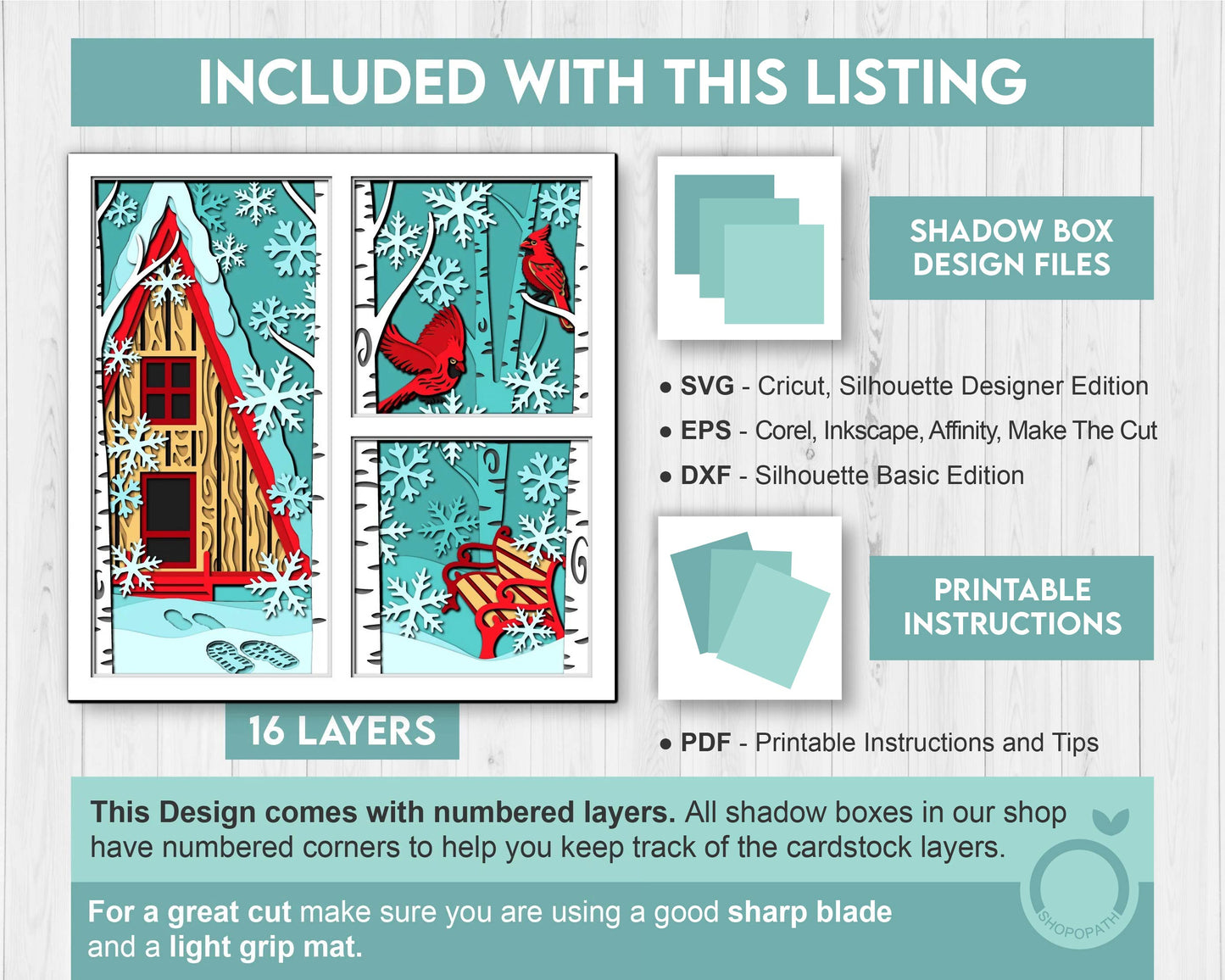 3D SVG Winter Shadow Box, Layered Cardinal Shadow Box Svg, Snowflakes 3D Svg, Birch Forest 3d Svg Christmas Shadow Box svg Cricut Silhouette