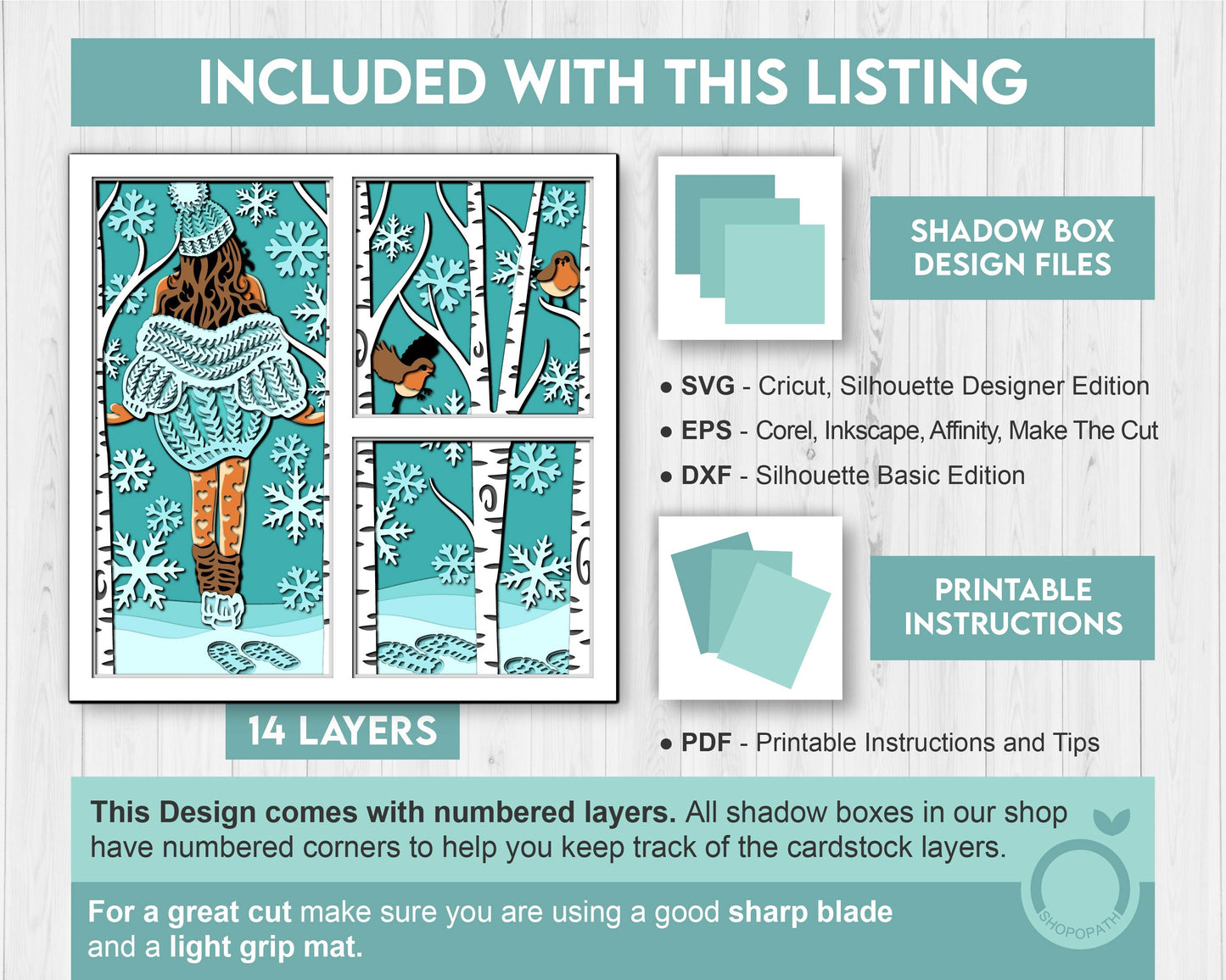 3D SVG Winter Shadow Box, Layered Robin Shadow Box Svg, Snowflakes 3D Svg, Birch Forest 3d Svg, Christmas Shadow Box svg Cricut Silhouette