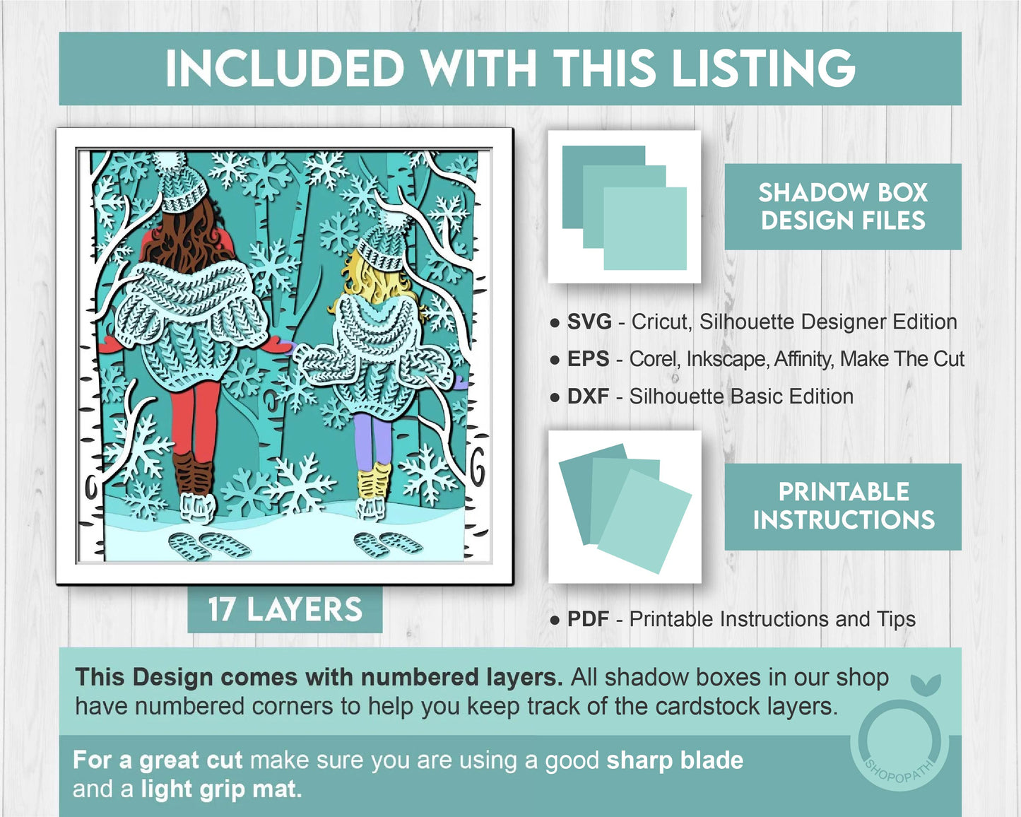 3D SVG Winter Shadow Box, Layered Family Shadow Box Svg, Snowflakes 3D Svg, Birch Forest 3d Svg, Christmas Shadow Box svg Cricut Silhouette