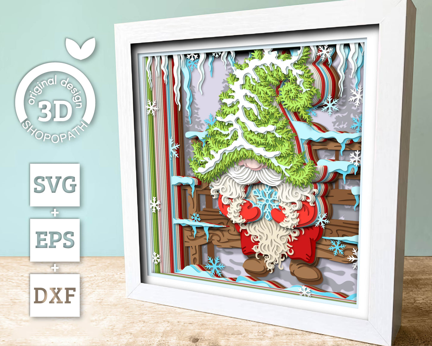 Winter Gnome with Santa Hat - 3D Shadow Box Layered SVG DXF EPS (Cutting Files)