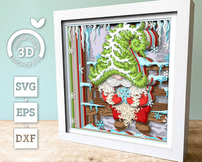 Winter Gnome with Santa Hat - 3D Shadow Box Layered SVG DXF EPS (Cutting Files)