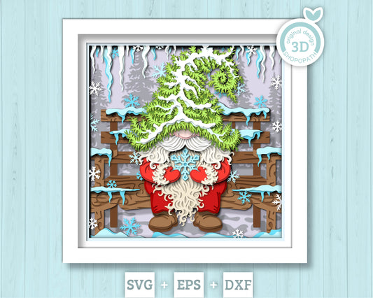 Winter Gnome with Santa Hat - 3D Shadow Box Layered SVG DXF EPS (Cutting Files)