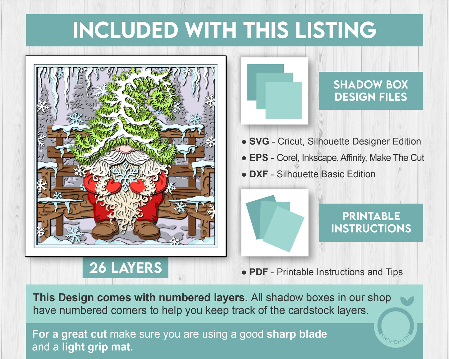 Winter Gnome with Santa Hat - 3D Shadow Box Layered SVG DXF EPS (Cutting Files)