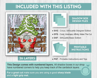 Winter Gnome with Santa Hat - 3D Shadow Box Layered SVG DXF EPS (Cutting Files)