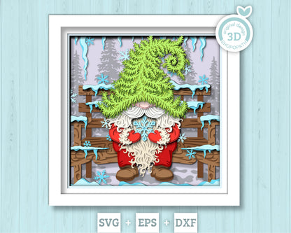Winter Gnome with Santa Hat - 3D Shadow Box Layered SVG DXF EPS (Cutting Files)
