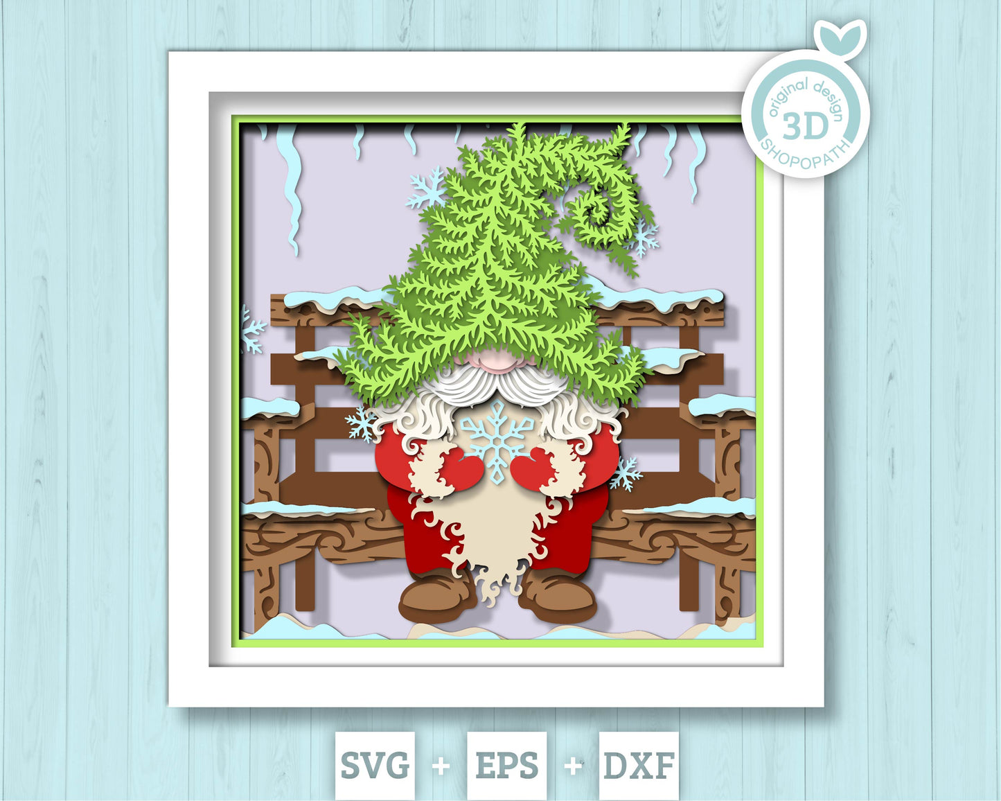 Winter Gnome with Santa Hat - 3D Shadow Box Layered SVG DXF EPS (Cutting Files)