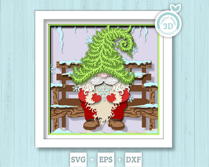 Winter Gnome with Santa Hat - 3D Shadow Box Layered SVG DXF EPS (Cutting Files)