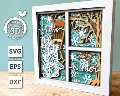 3D SVG Winter Shadow Box, Layered Quilt Shadow Box Svg, Snowflakes 3D Svg, Porch Chair 3d Svg, Christmas Shadow Box svg Cricut Silhouette