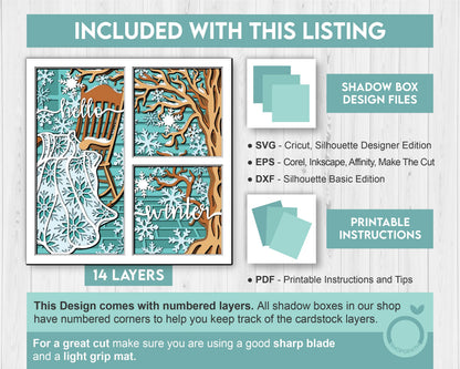 3D SVG Winter Shadow Box, Layered Quilt Shadow Box Svg, Snowflakes 3D Svg, Porch Chair 3d Svg, Christmas Shadow Box svg Cricut Silhouette