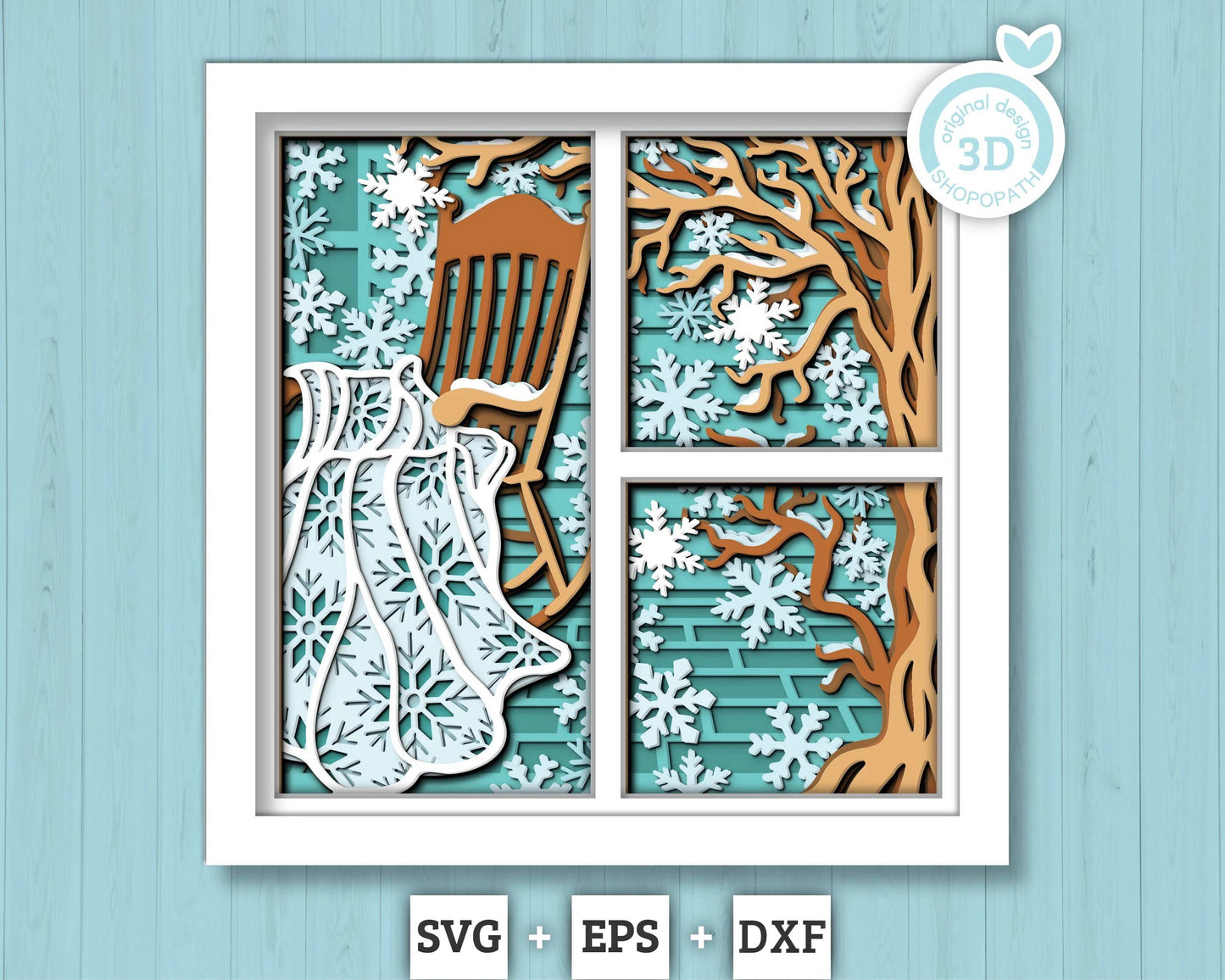 3D SVG Winter Shadow Box, Layered Quilt Shadow Box Svg, Snowflakes 3D Svg, Porch Chair 3d Svg, Christmas Shadow Box svg Cricut Silhouette