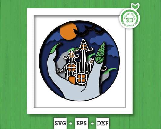 3D Layered Halloween SVG EPS, Scary Shadow Box, Witch 3D Svg Layered Papercut svg, 3d Halloween, Witch Hand svg, Cricut Silhouette