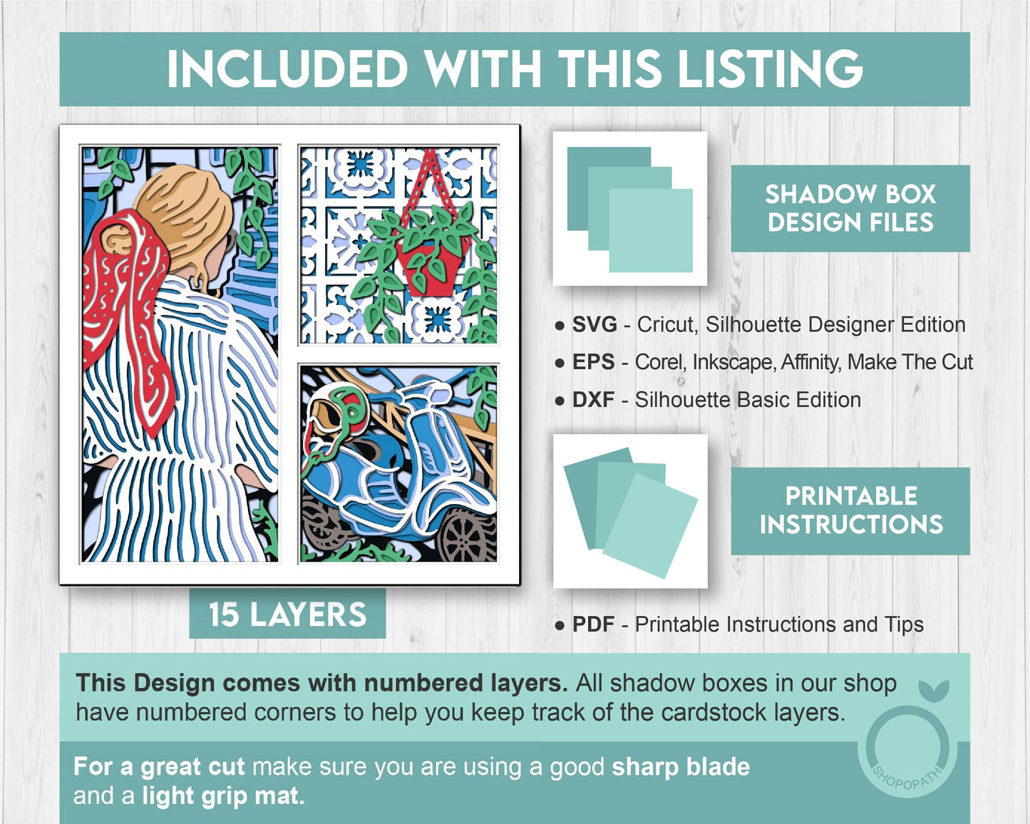 Woman in Greece Summer Vacation - 3D Shadow Box Layered SVG DXF EPS (Cutting Files)