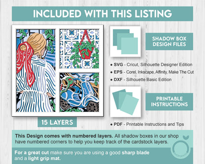 Woman in Greece Summer Vacation - 3D Shadow Box Layered SVG DXF EPS (Cutting Files)