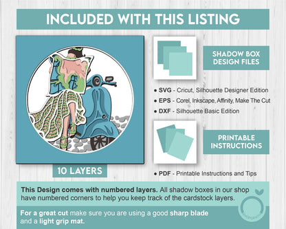Woman on Vacation with Scooter - 3D Shadow Box Layered SVG DXF EPS (Cutting Files)
