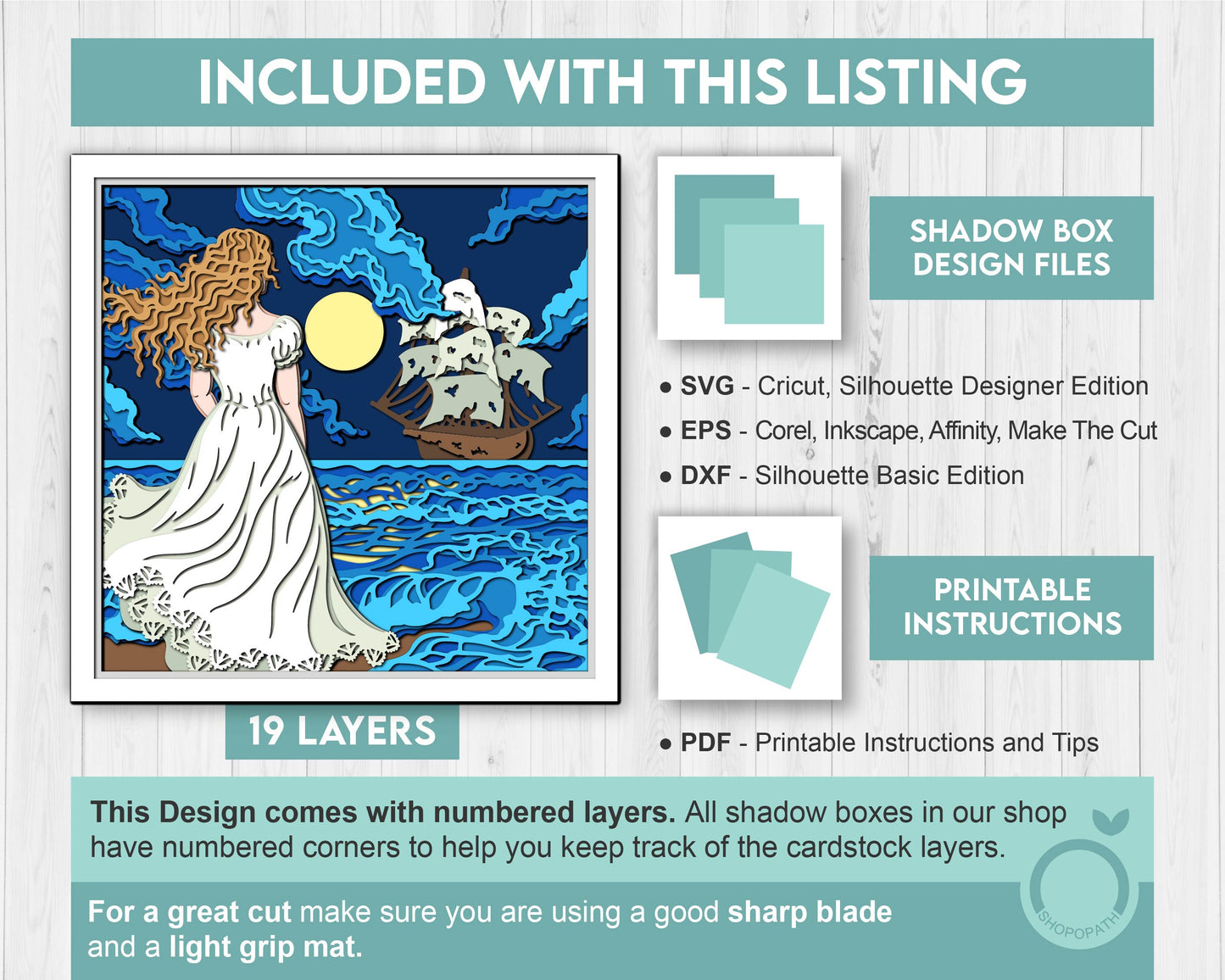 3D SVG Woman Looking At Ghost Ship Shadow Box, Ghost Ship 3D Svg, Sea 3d Svg, Ship 3D svg, Summer 3d Svg, Seascape 3d svg, Cricut Silhouette