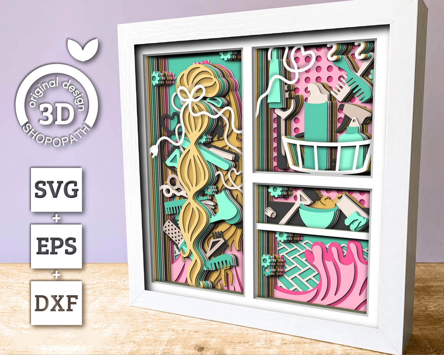 Woman at Hair Salon Panels - 3D Shadow Box Layered SVG DXF EPS (Cutting Files)