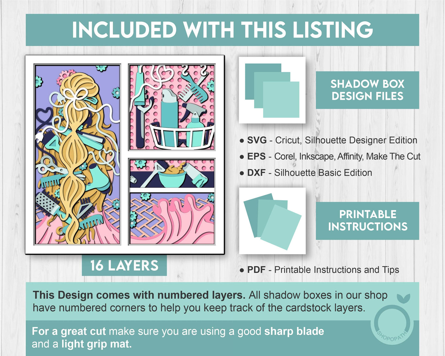 Woman at Hair Salon Panels - 3D Shadow Box Layered SVG DXF EPS (Cutting Files)