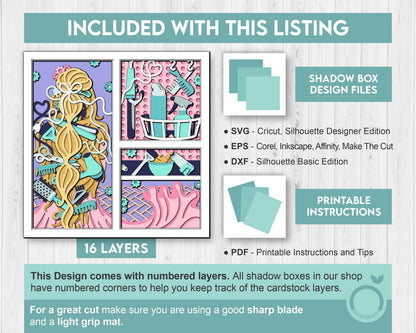 Woman at Hair Salon Panels - 3D Shadow Box Layered SVG DXF EPS (Cutting Files)