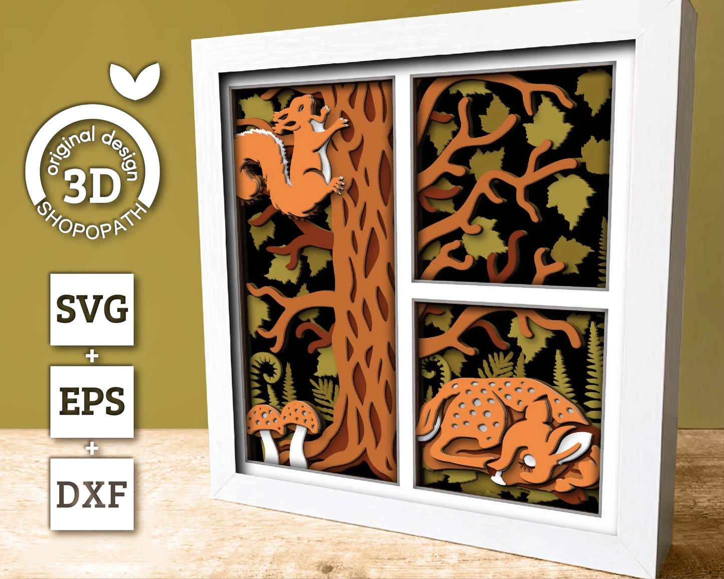3D SVG Woodland Animals Shadow Box, Layered Baby Deer SVG EPS, Fall Shadow Box, Autumn 3D Svg, Leaves Svg, Squirrel svg, Cricut Silhouette