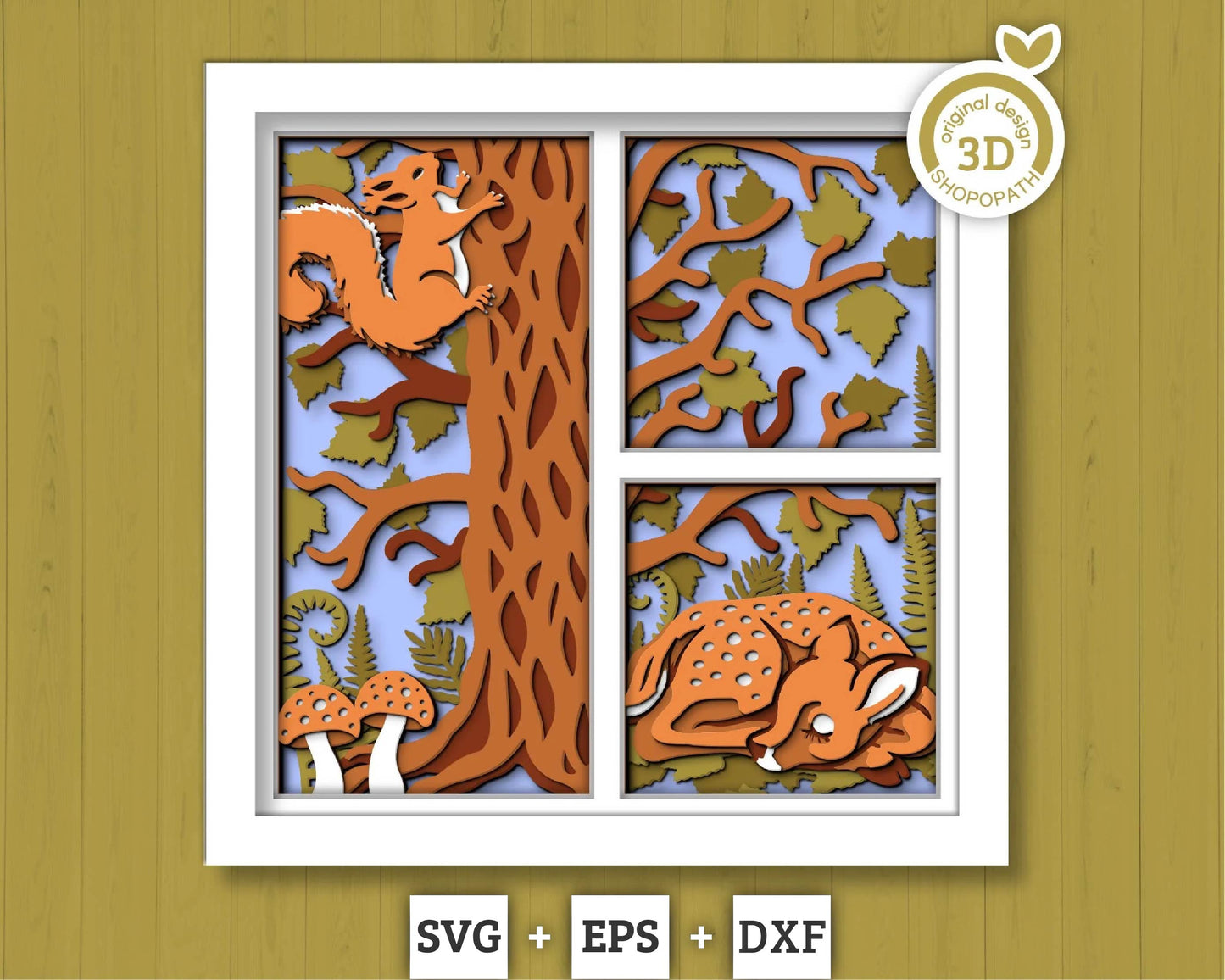 3D SVG Woodland Animals Shadow Box, Layered Baby Deer SVG EPS, Fall Shadow Box, Autumn 3D Svg, Leaves Svg, Squirrel svg, Cricut Silhouette