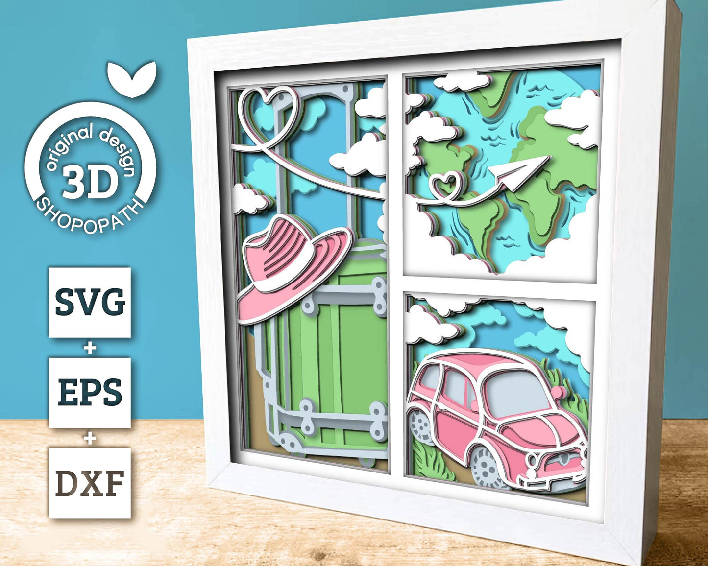 World Map Travelling Vacation - 3D Shadow Box Layered SVG DXF EPS (Cutting Files)