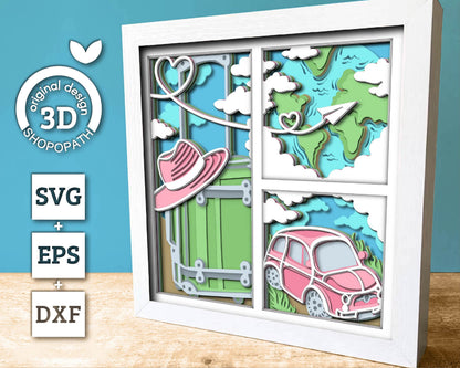 World Map Travelling Vacation - 3D Shadow Box Layered SVG DXF EPS (Cutting Files)